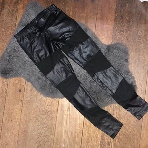 Black Leather with Mesh Leggings